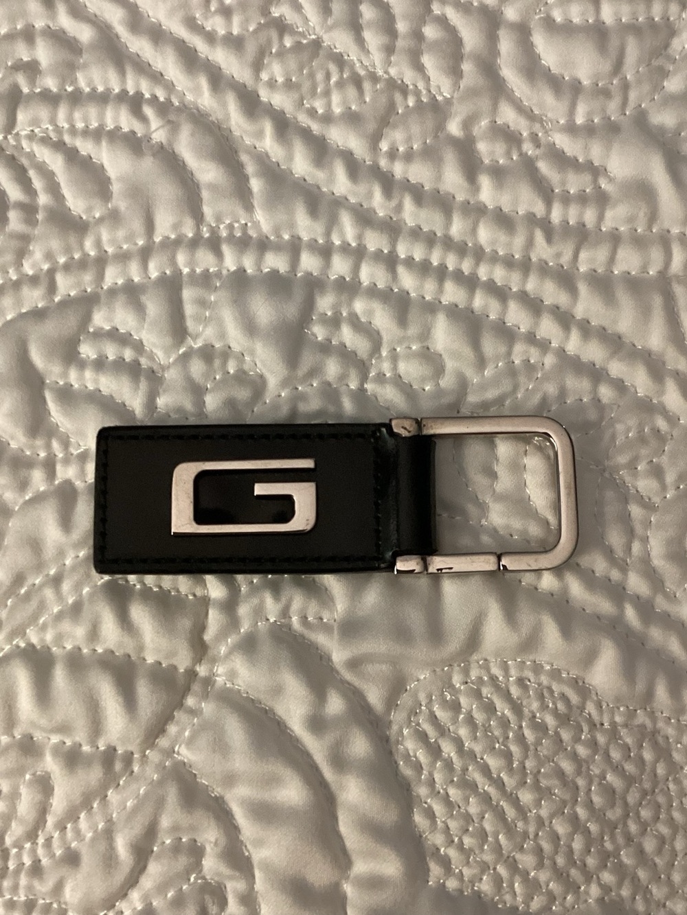 Gucci Black Leather Keyring with Silver 'G' Logo